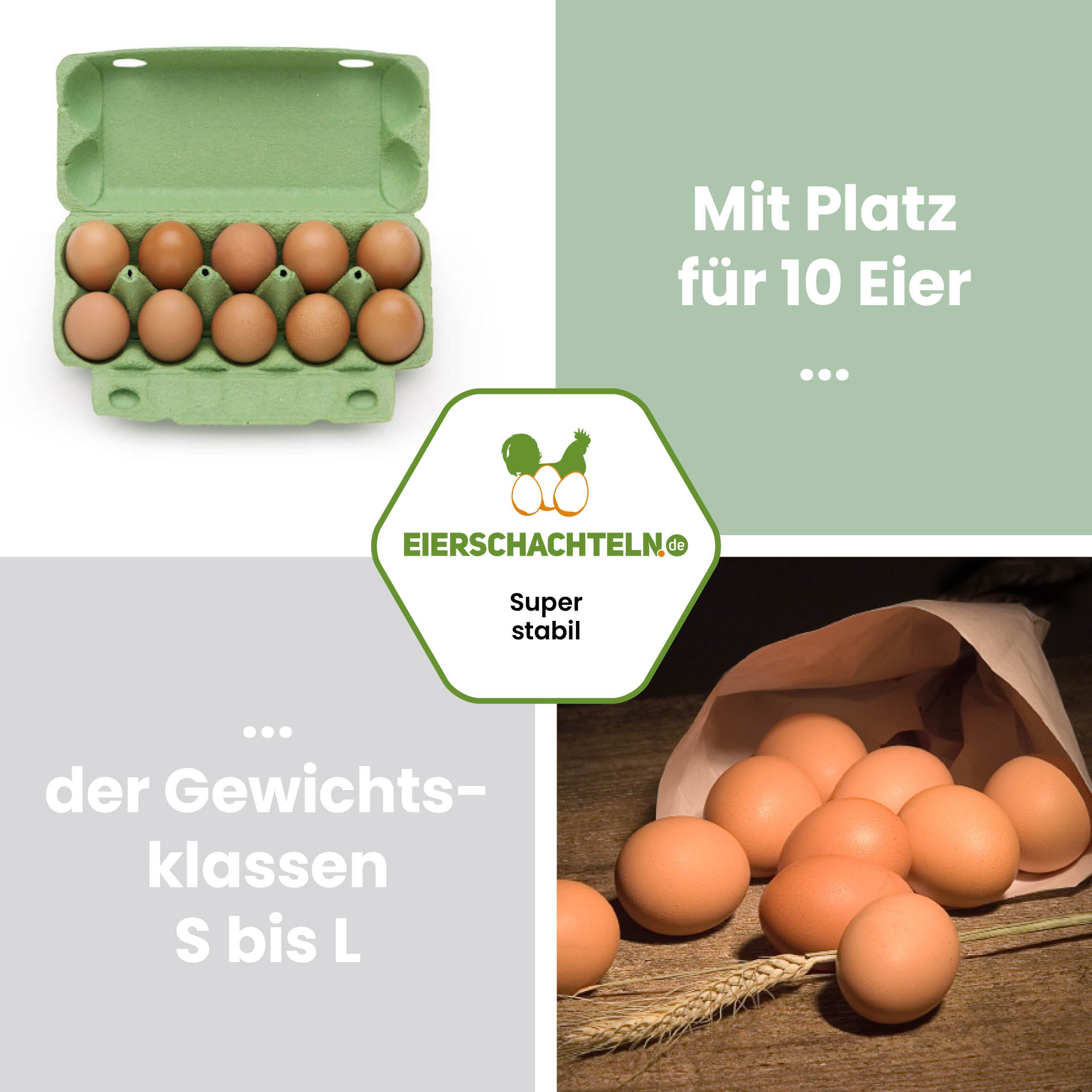 imagic 10er Eierschachteln, grün "Mit Platz für 10 Eier der Gewichtsklassen S bis L"