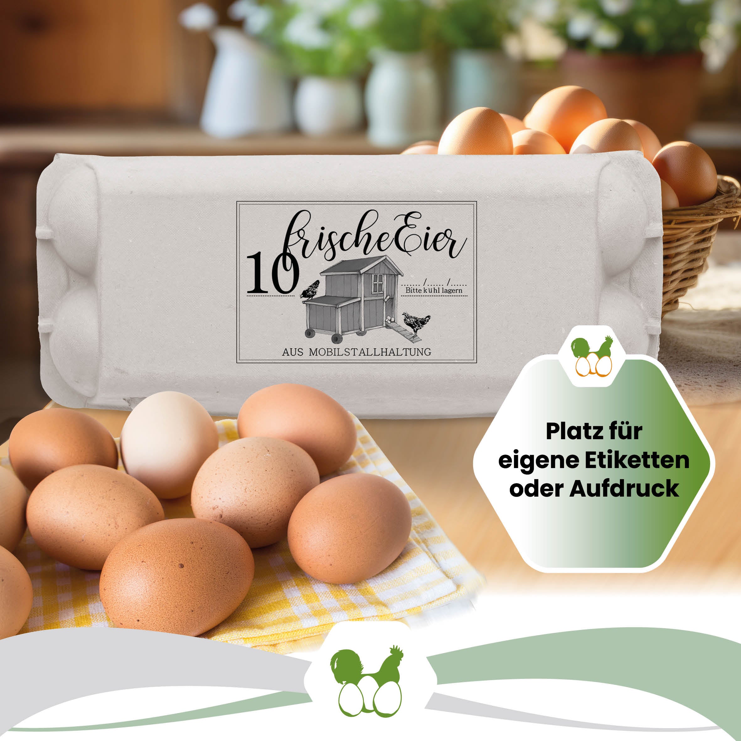 imagic 10er Eierschachteln, grau "Platz für eigene Etiketten oder Aufdruck" 