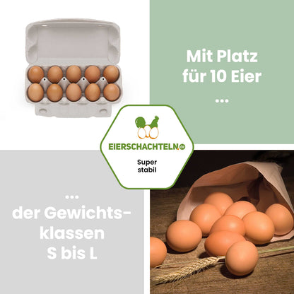 10er imagic Eierschachteln, naturweiß "Mit Platz für 10 Eier der Gewichtsklassen S bis L"