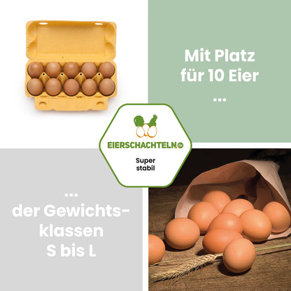 10er imagic Eierschachteln, gelb "Mit Platz für 10 Eier der Gewichtsklassen S bis L"