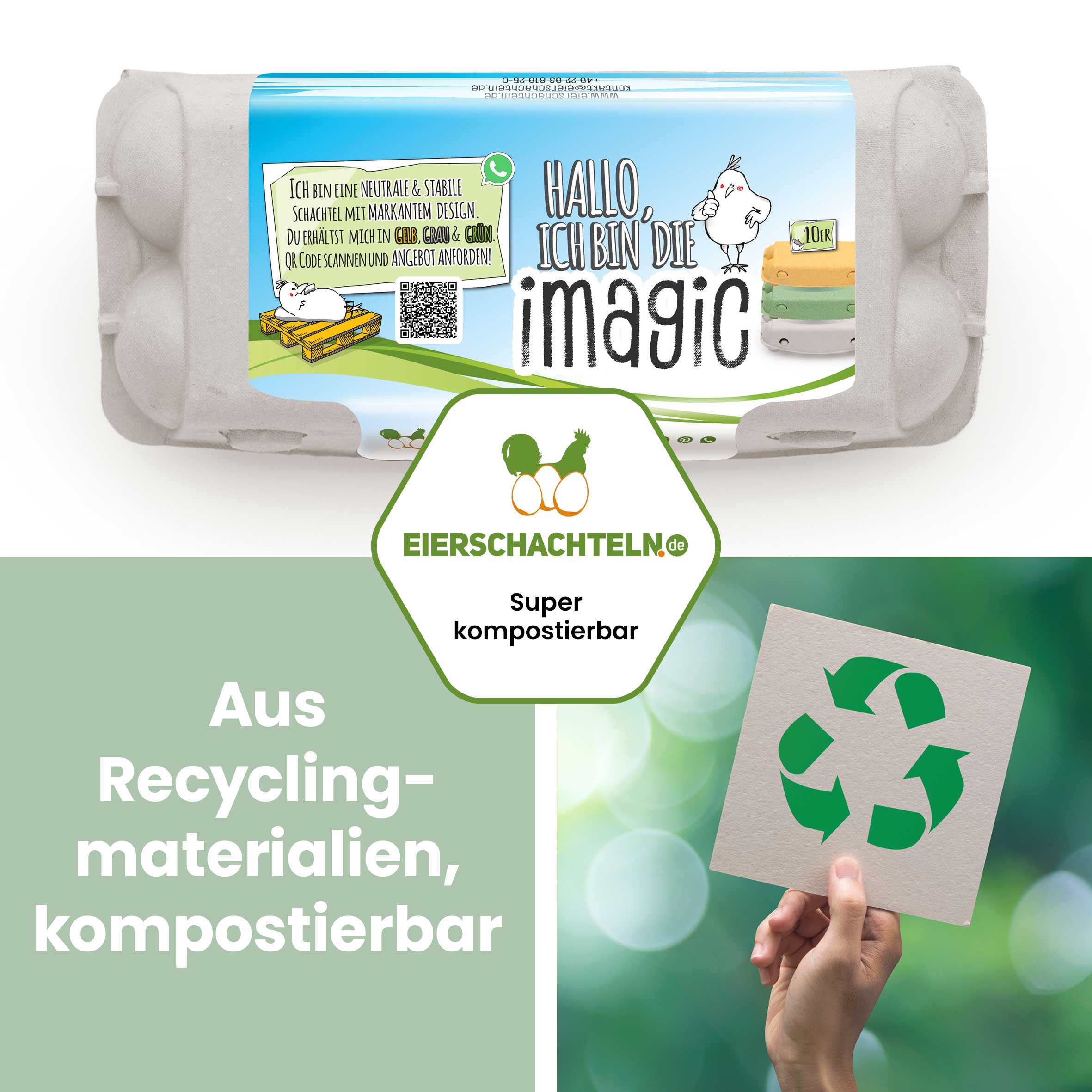 10er imagic Eierschachteln, naturweiß "Aus Recyclingmaterialien, kompostierbar"