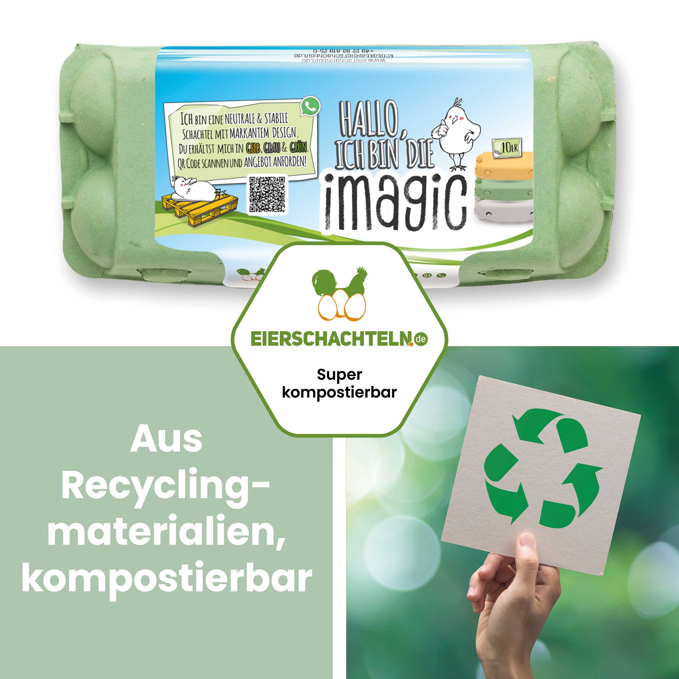 10er imagic Eierschachteln, grün "Aus Recyclingmaterialien, kompostierbar"