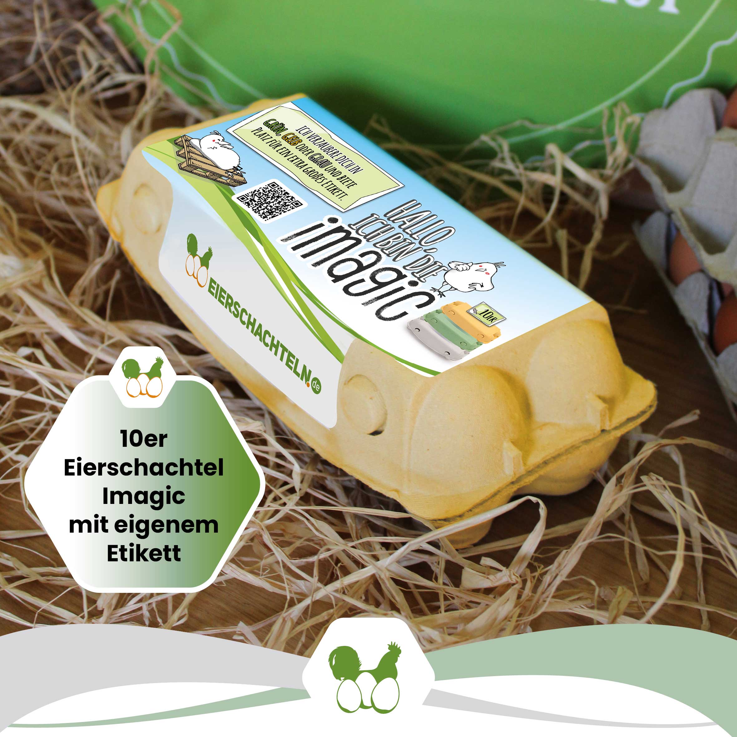 10er imagic Eierschachteln, gelb "10er Eierschachtel Imagic mit eigenem Etikett"