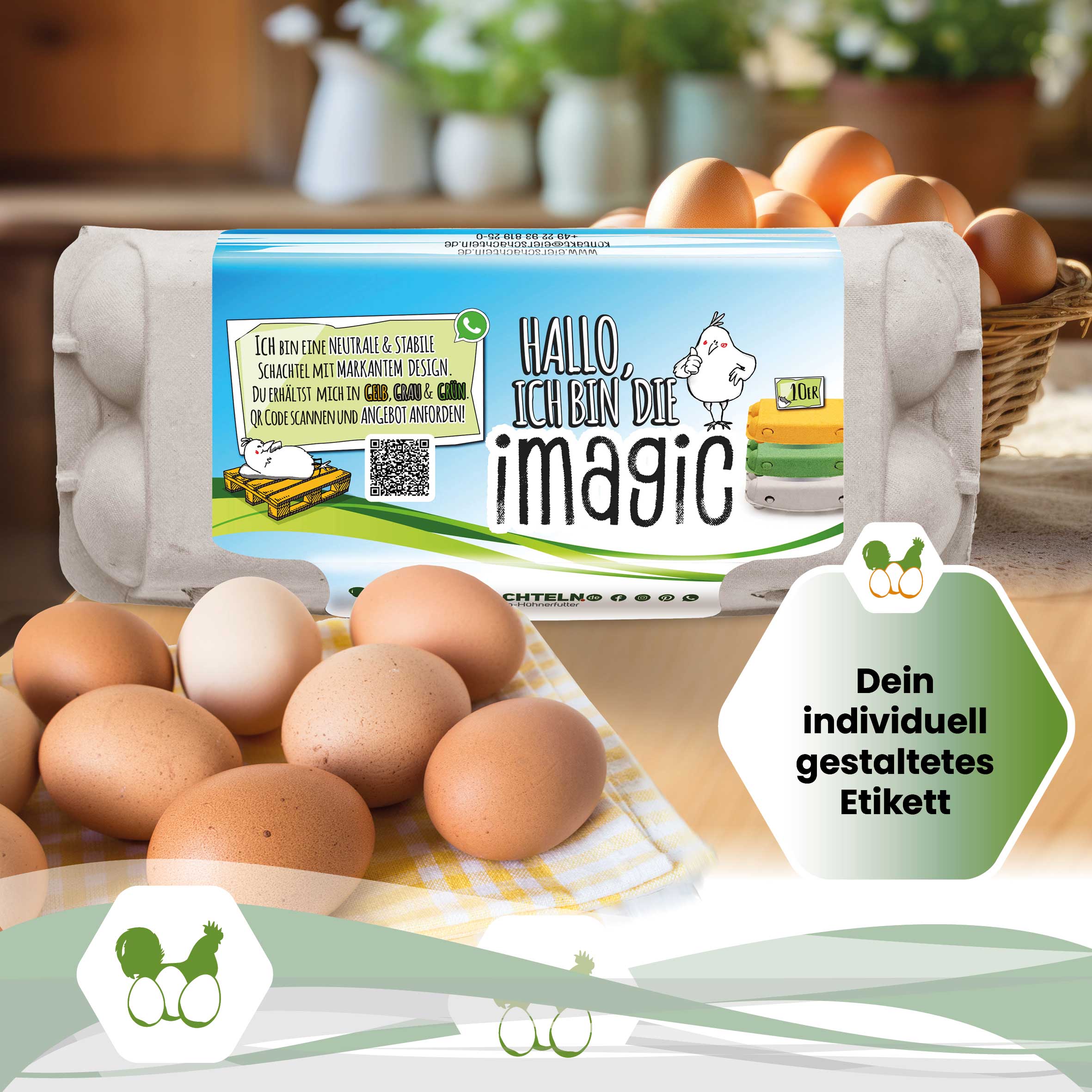 10er imagic Eierschachteln, naturweiß "Dein individuell gestaltetes Etikett"