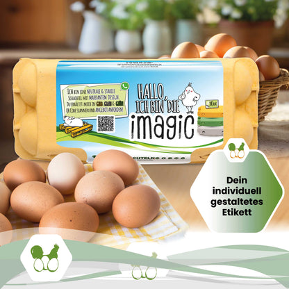 10er imagic Eierschachteln, gelb "Dein individuell gestaltetes Etikett"