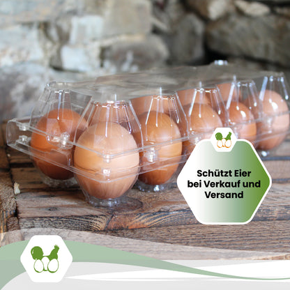 10er PET Eierverpackungen, transparent "Schützt Eier bei Verkauf und Versand"