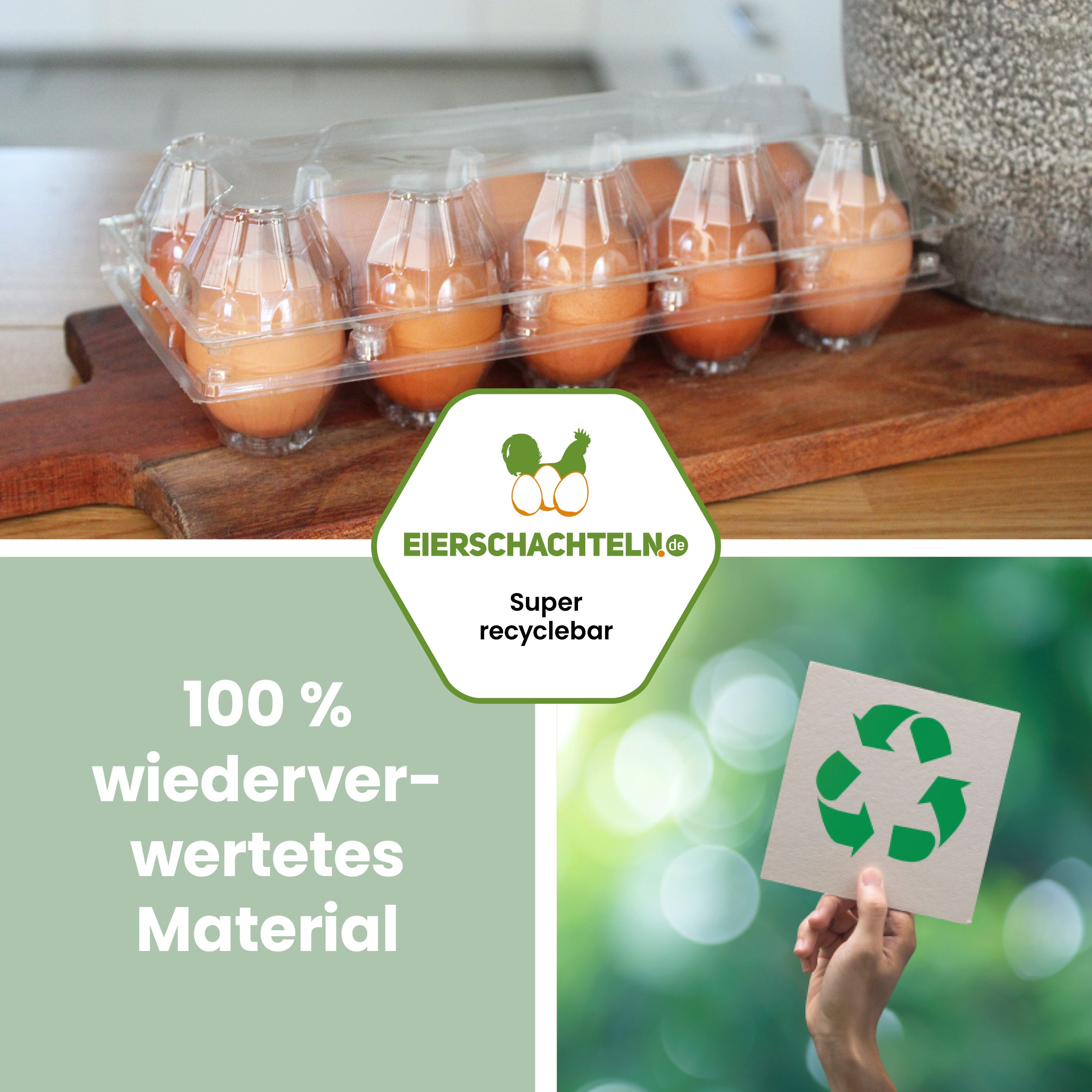 10er PET Eierverpackungen, transparent "100 % wiederverwertetes Material"