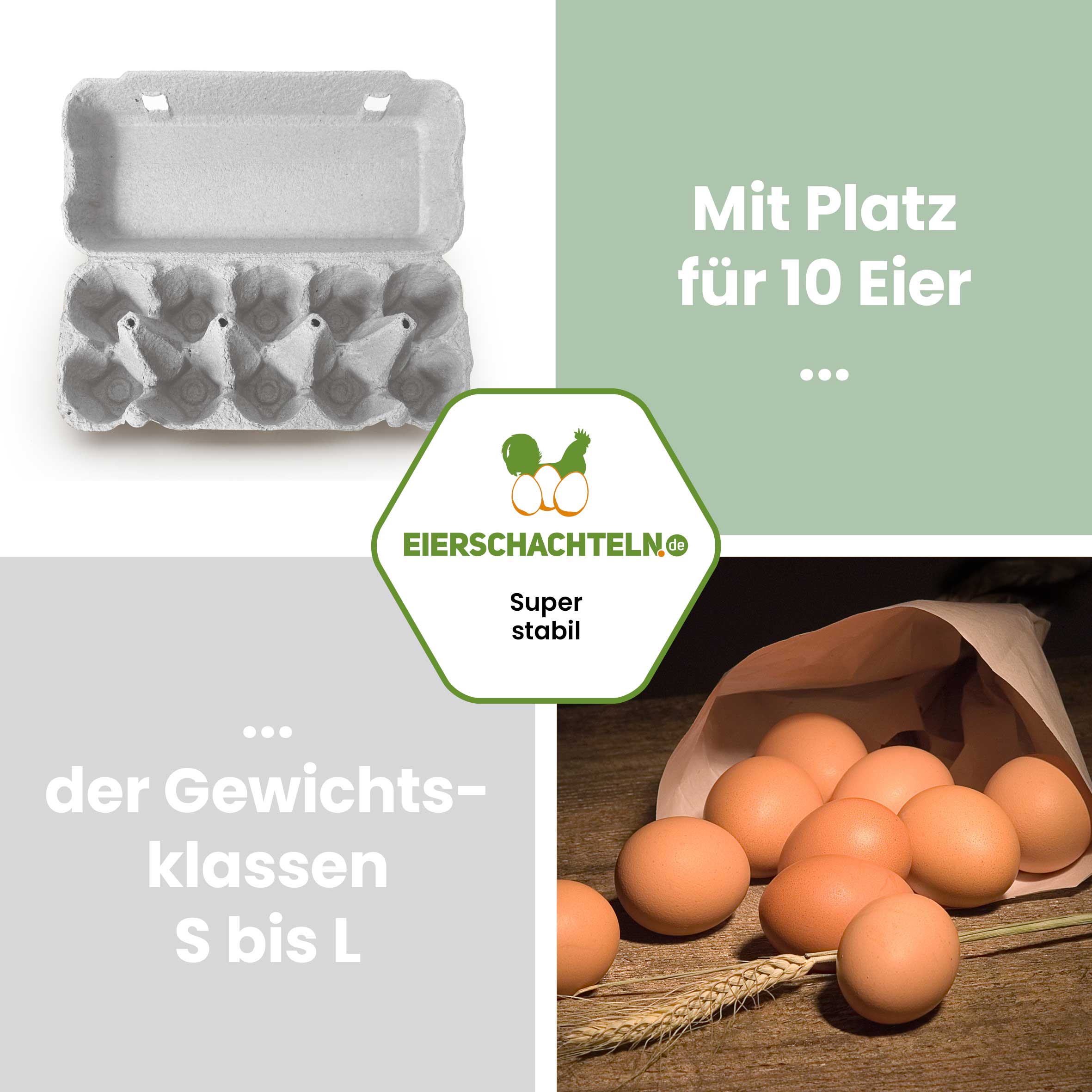 Plus Pack 10er Eierschachteln mit deinem Etikett, grau "Mit Platz für 10 Eier der Gewichtsklassen S bis L"