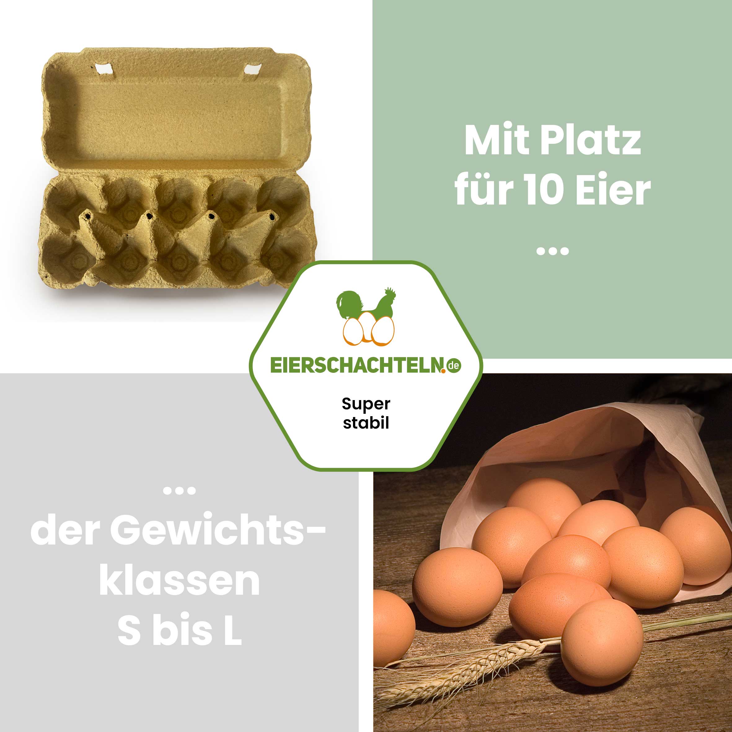 Plus Pack 10er Eierschachteln mit deinem Etikett, gelb "Mit Platz für 10 Eier der Gewichtsklassen S bis L"