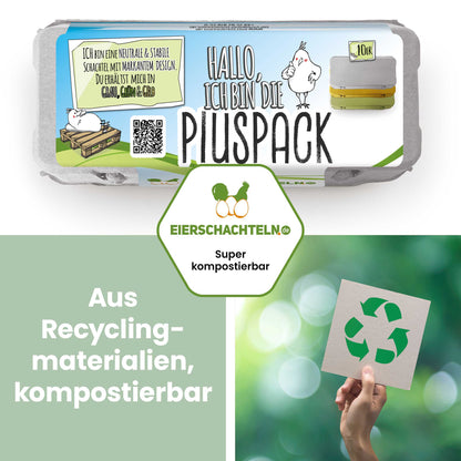 Plus Pack 10er Eierschachteln mit deinem Etikett, grau "Aus Recyclingmaterialien, kompostierbar"