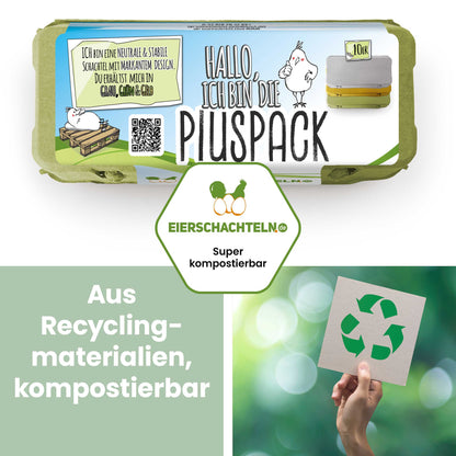 Plus Pack 10er Eierschachteln mit deinem Etikett, grün "Aus Recyclingmaterialien, kompostierbar"