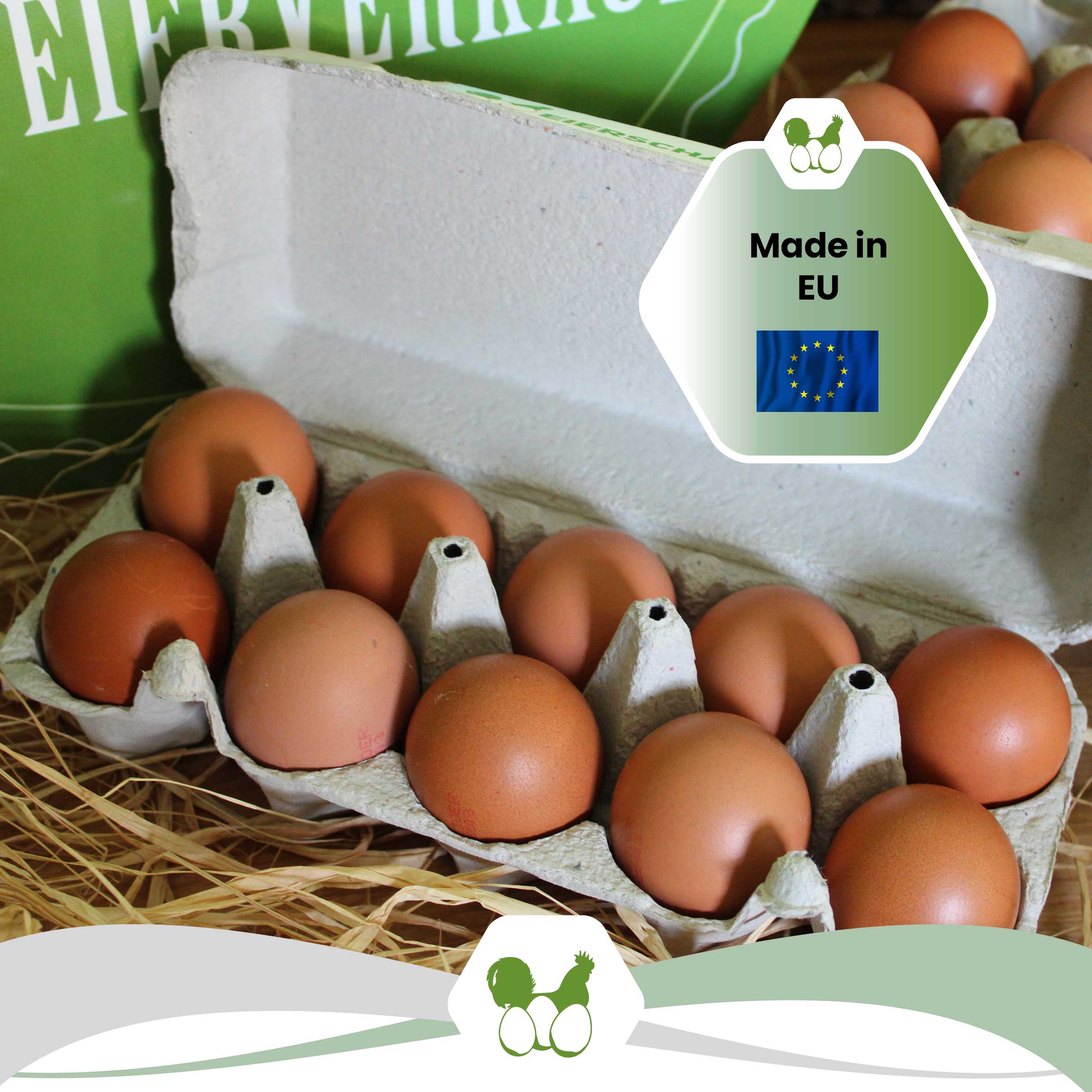 Plus Pack 10er Eierschachteln mit deinem Etikett, grau "Made in EU"