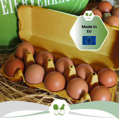 Plus Pack 10er Eierschachteln mit deinem Etikett, gelb "Made in EU"
