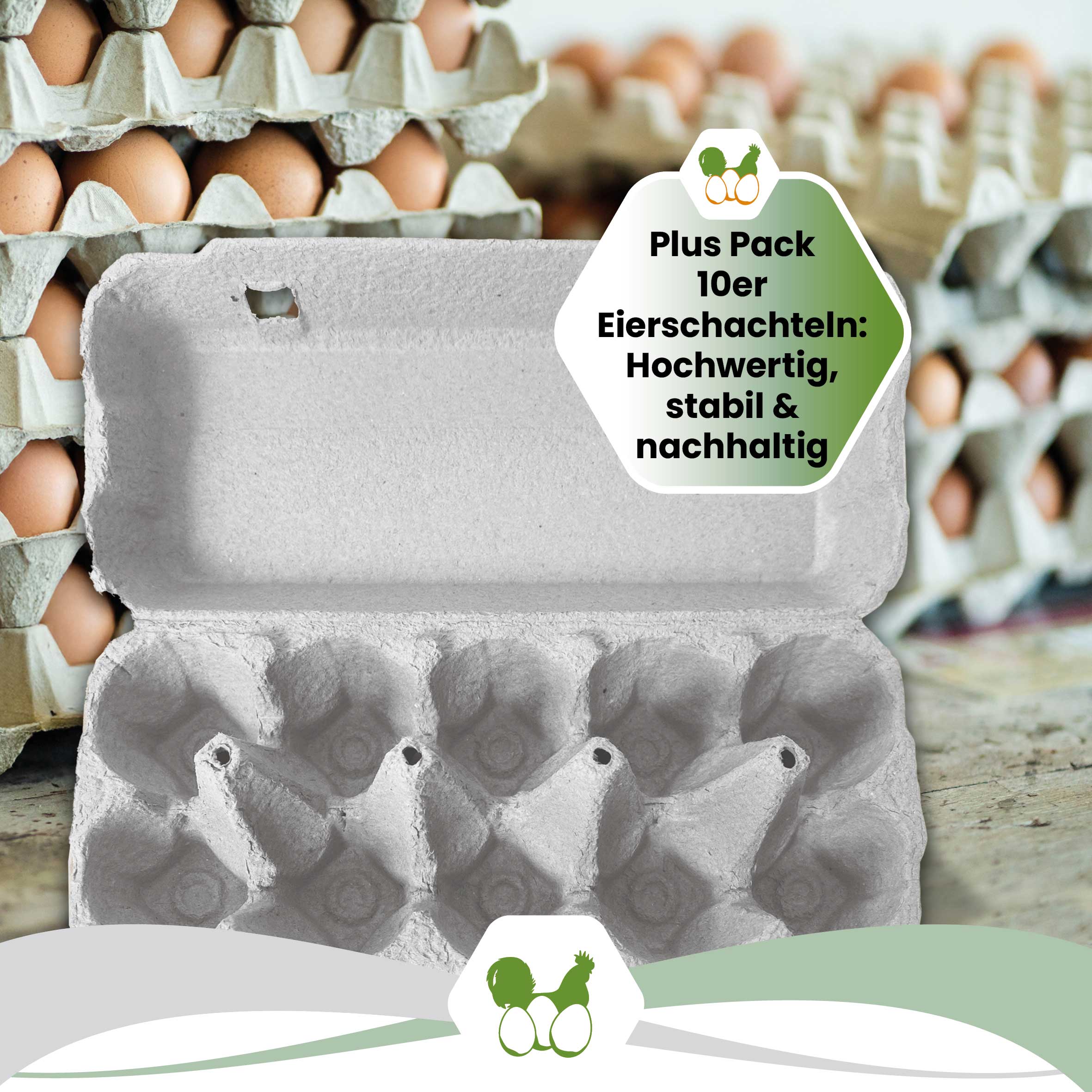 Plus Pack 10er Eierschachteln mit deinem Etikett, grau "Plus Pack 10er Eierschachteln: Hochwertig, stabil &amp; nachhaltig"