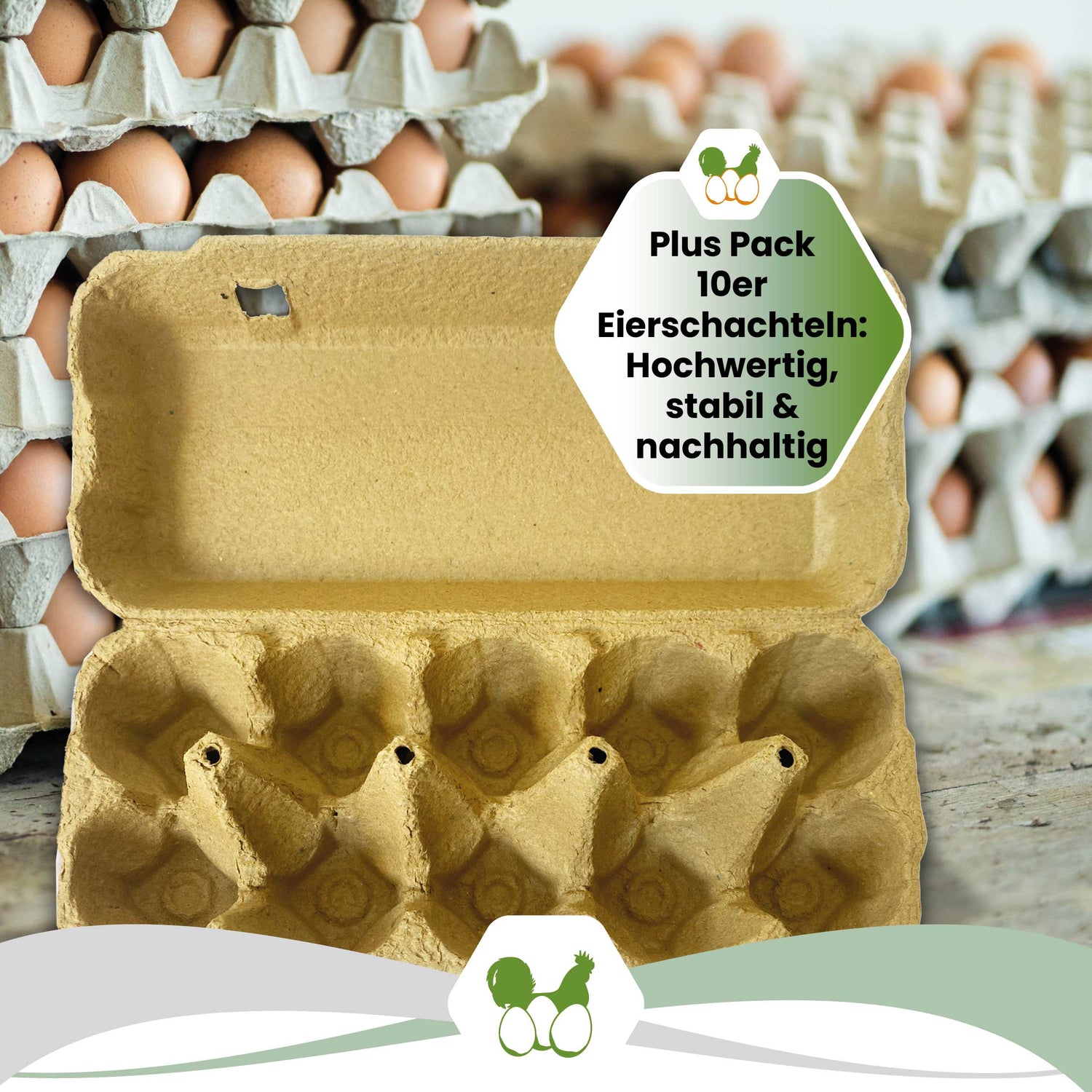 Plus Pack 10er Eierschachteln mit deinem Etikett, gelb "Plus Pack 10er Eierschachteln: Hochwertig, stabil &amp; nachhaltig"