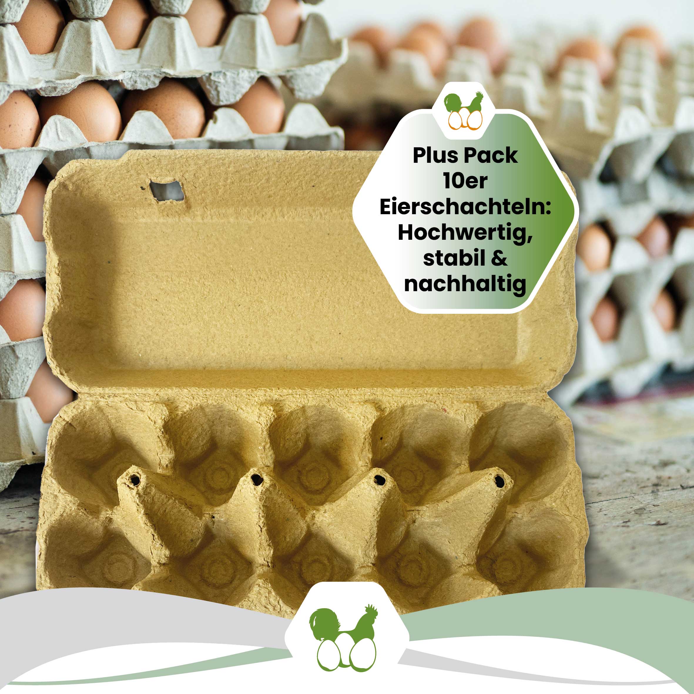 Plus Pack 10er Eierschachteln mit deinem Etikett, gelb "Plus Pack 10er Eierschachteln: Hochwertig, stabil &amp; nachhaltig"