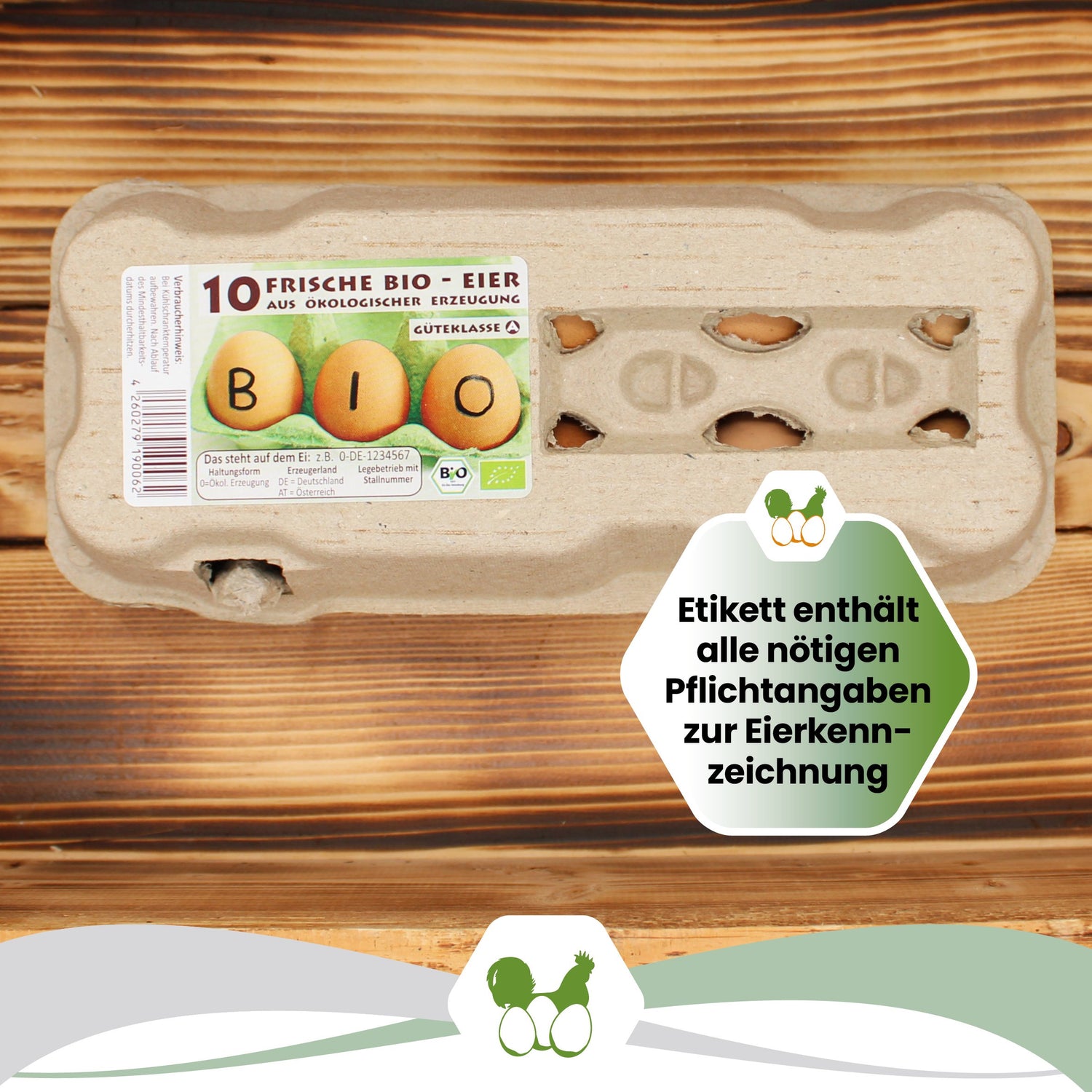 10er Eierschachteln TopView für BIO-Eier "Etikett enthält alle nötigen Pflichtangaben zur Eierkennzeichnung" 