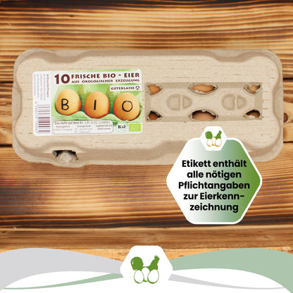 10er Eierschachteln TopView für BIO-Eier "Etikett enthält alle nötigen Pflichtangaben zur Eierkennzeichnung" 