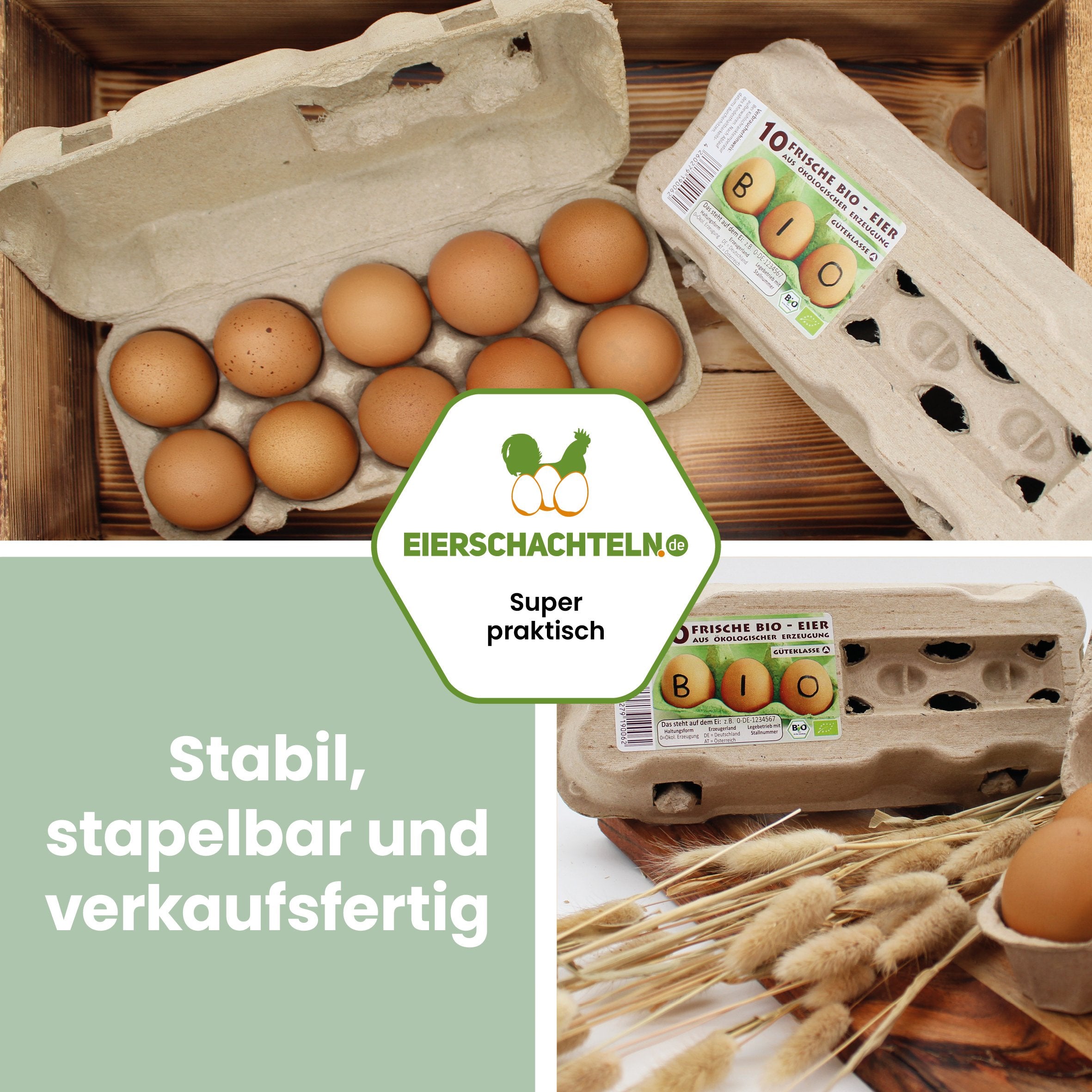 10er Eierschachteln TopView für BIO-Eier "Stabil, stapelbar und verkaufsfertig" 