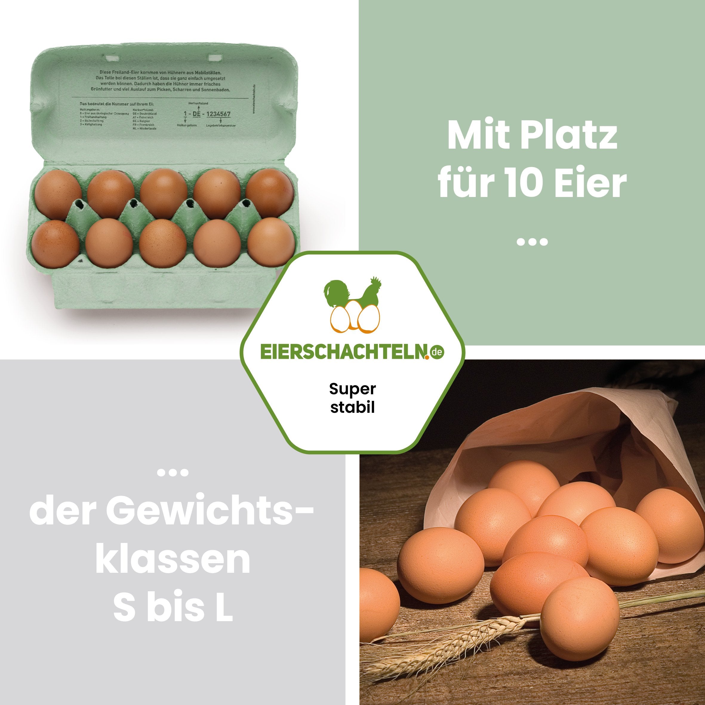 ComPac 10er Eierschachtel mit Etikett Mobilstall-Freilandhaltung "Mit Platz für 10 Eier der Gewichtsklassen S bis L"