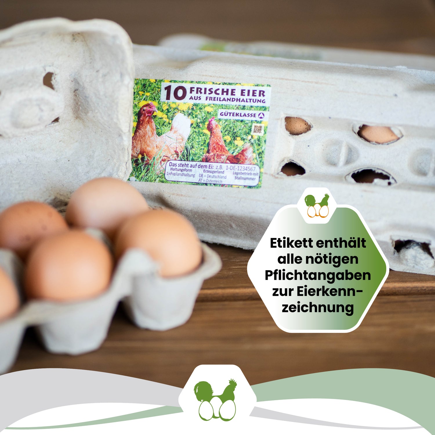 TopView 10er Eierschachteln mit Freiland-Etikett "Etikett enthält alle nötigen Pflichtangaben zur Eierkennzeichnung" 