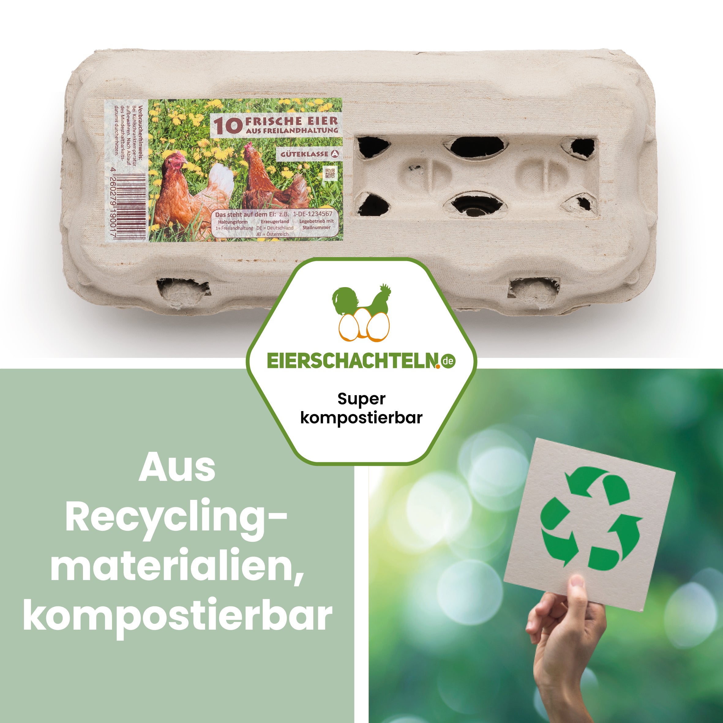 TopView 10er Eierschachteln mit Freiland-Etikett "Aus Recyclingmaterialien, kompostierbar"