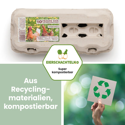 TopView 10er Eierschachteln mit Freiland-Etikett "Aus Recyclingmaterialien, kompostierbar"