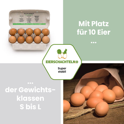 10er ComPac Mobilstalletikett Naturland witziges Motiv "Mit Platz für 10 Eier der Gewichtsklassen S bis L"
