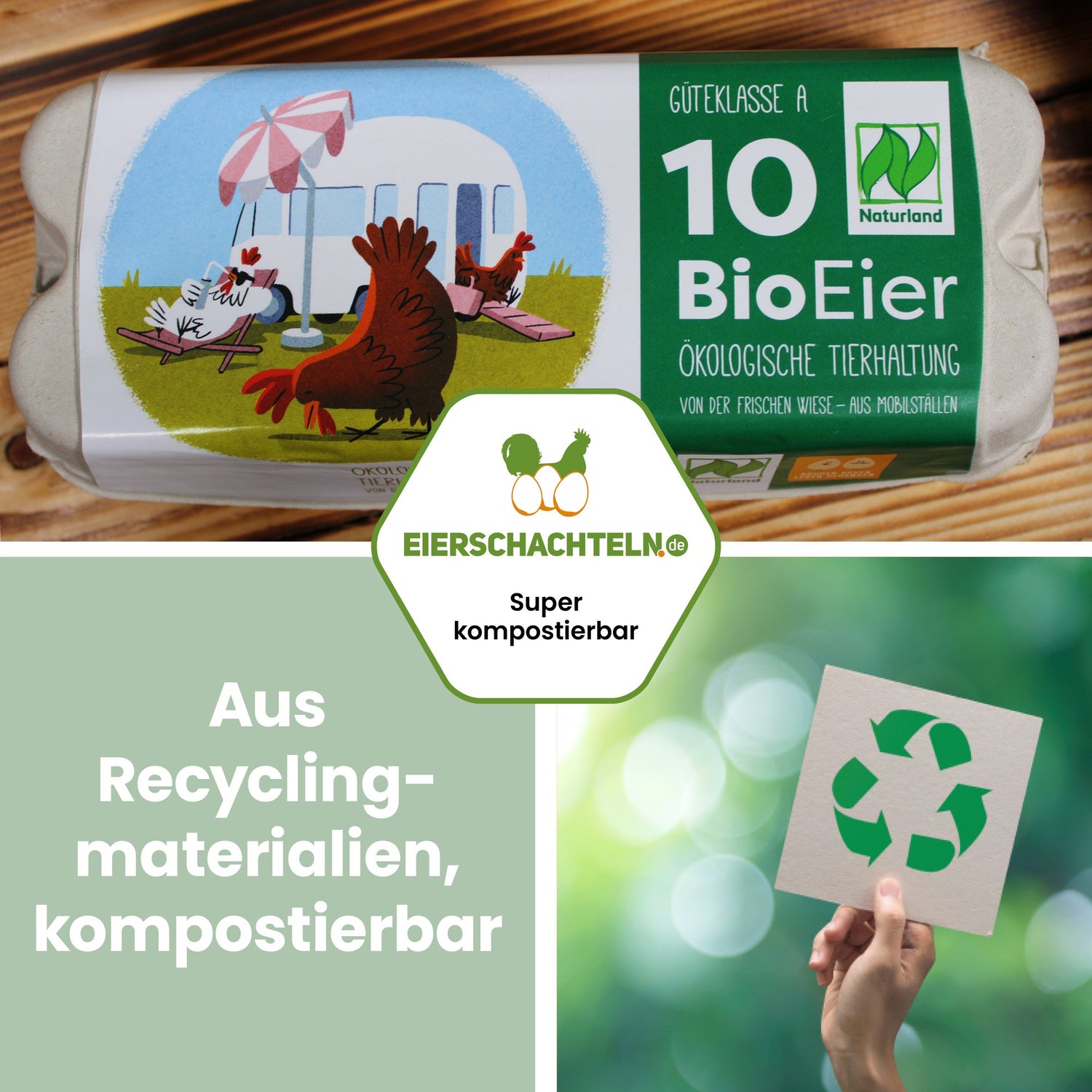 10er ComPac Mobilstalletikett Naturland witziges Motiv "Aus Recyclingmaterialien, kompostierbar"