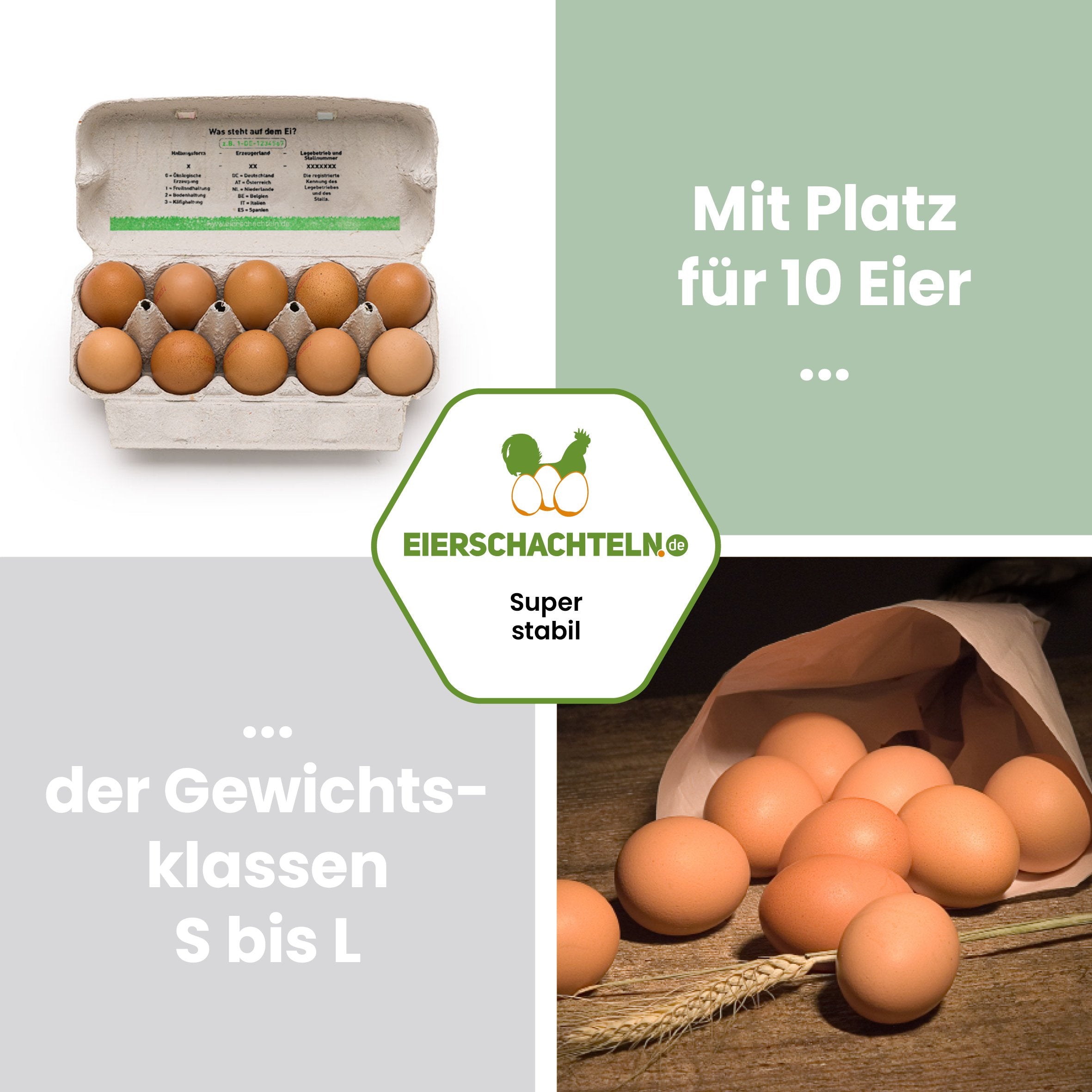 10er Compac Eierschachteln mit Naturland Etikett "Mit Platz für 10 Eier der Gewichtsklassen S bis L"