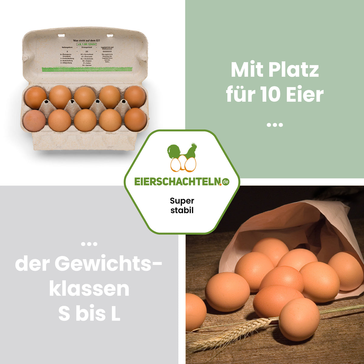 10er ComPac Naturland "Mit Platz für 10 Eier der Gewichtsklassen S bis L"