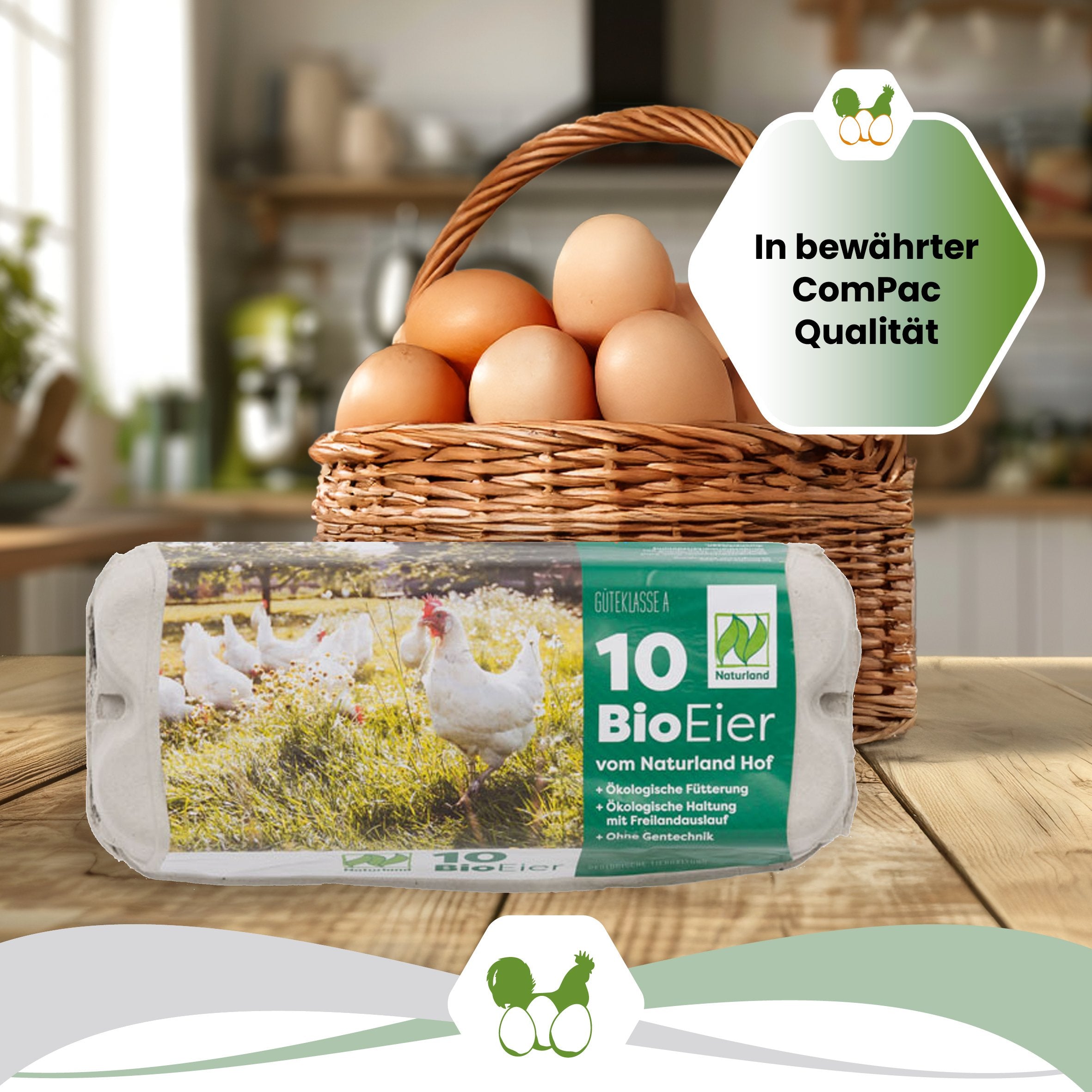 10er Compac Eierschachteln mit Naturland Etikett "In bewährter ComPac Qualität"