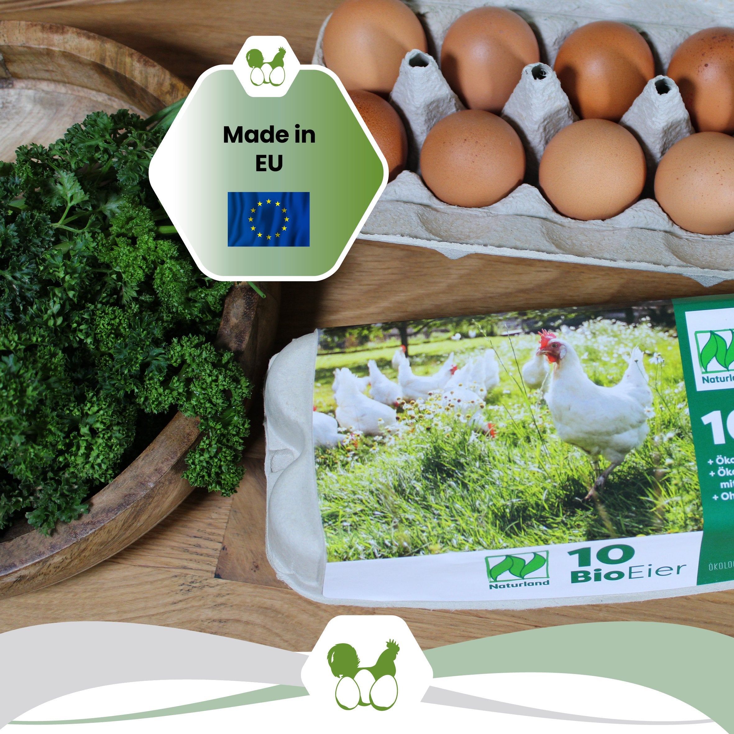 10er Compac Eierschachteln mit Naturland Etikett "Made in EU"