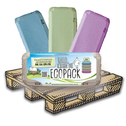 EcoPack 10er mit eigenem Etikett Palette mit Fächer vier Farben