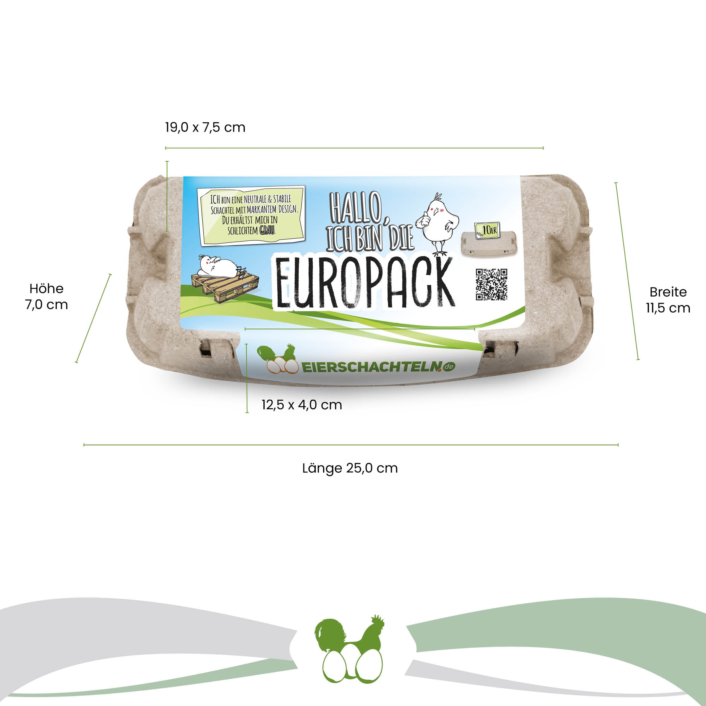 10er EuroPack mit eigenem Etikett Maße: "Breite 11,5 cm x Länge 25,0 cm x Höhe 7,0 cm" Deckel: "19,0 x 7,5 cm" Lasche: "12,5 x 4,0 cm"