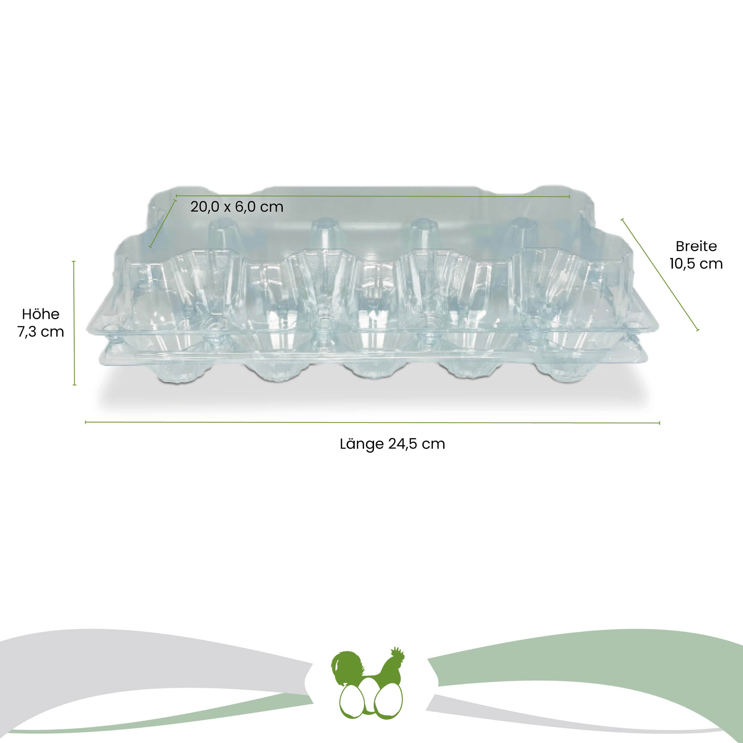 10er PET Eierverpackungen, transparent "Länge 24,5 cm x Breite 10,5 cm x Höhe 7,3 cm, Deckel: 20,0 x 6,0 cm"