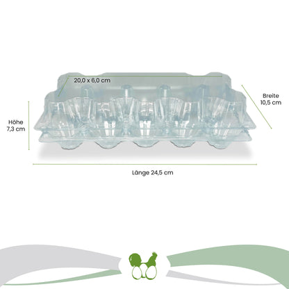 10er PET Eierverpackungen, transparent "Länge 24,5 cm x Breite 10,5 cm x Höhe 7,3 cm, Deckel: 20,0 x 6,0 cm"
