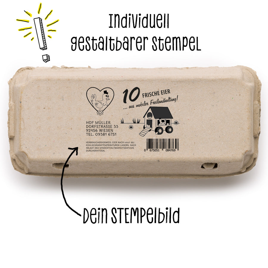 Stempel für Eierschachteln, 10er Ecopack "Individuell gestaltbarer Stempel, dein Stempelbild"