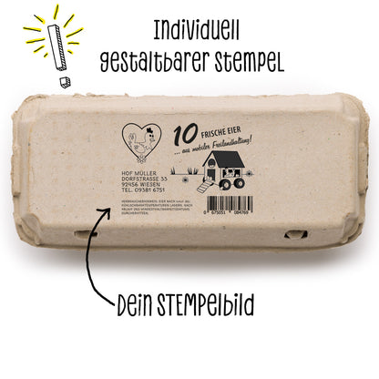 Stempel für Eierschachteln, 10er Ecopack "Individuell gestaltbarer Stempel, dein Stempelbild"