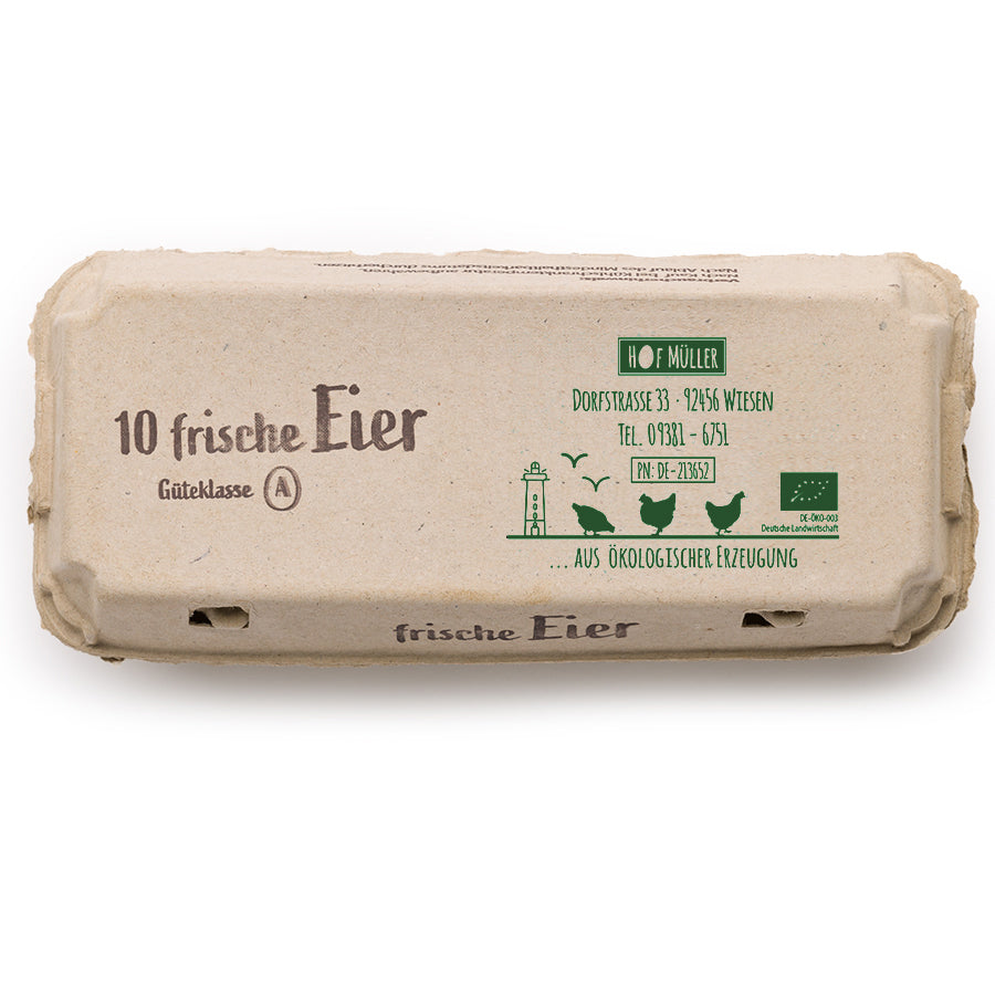 Stempel für Eierschachteln, 10er Ecopack, mit schwarzem Vordruck, grün