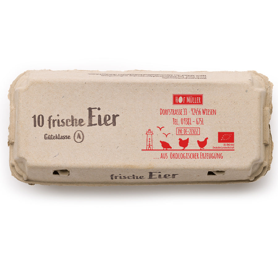 Stempel für Eierschachteln, 10er Ecopack, mit schwarzem Vordruck, rot