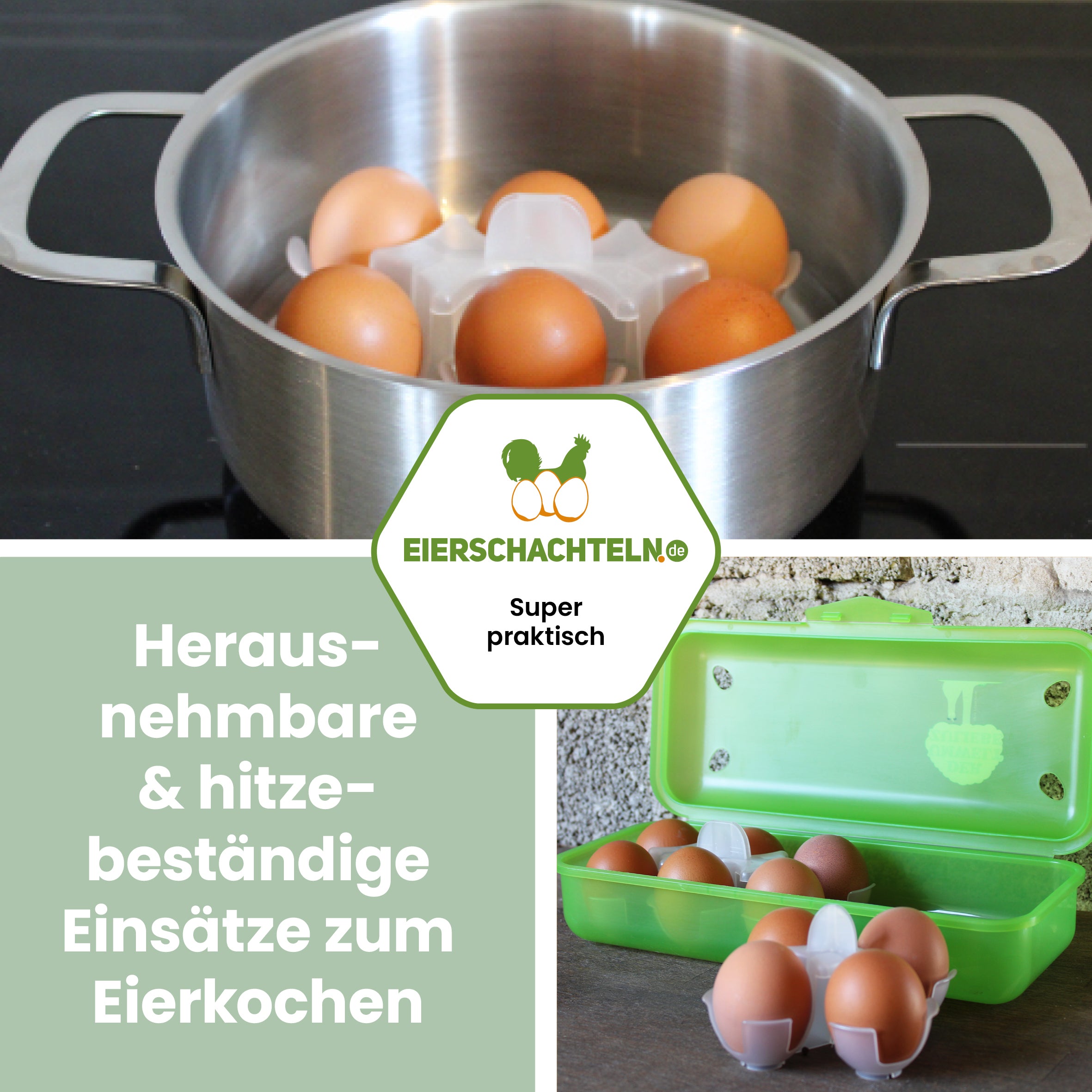 Meibox 10 Mehrweg-Eierschachtel "Herausnehmbare &amp; hitzebeständige Einsätze zum Eierkochen"