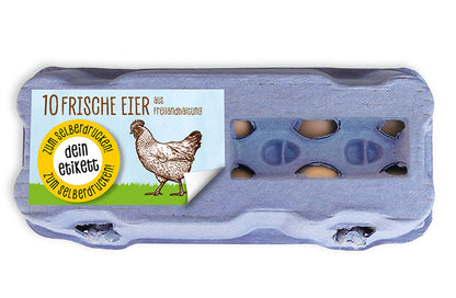 Etiketten zum Selberdrucken für 10er Eierschachteln mit Sichtfenster, auf der Eierschachtel