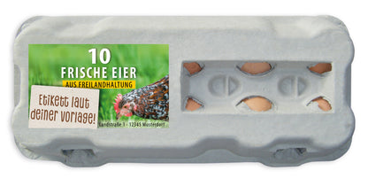 10er Eierschachtel-Etiketten laut deiner Druckvorlage (mit Sichtfenster)