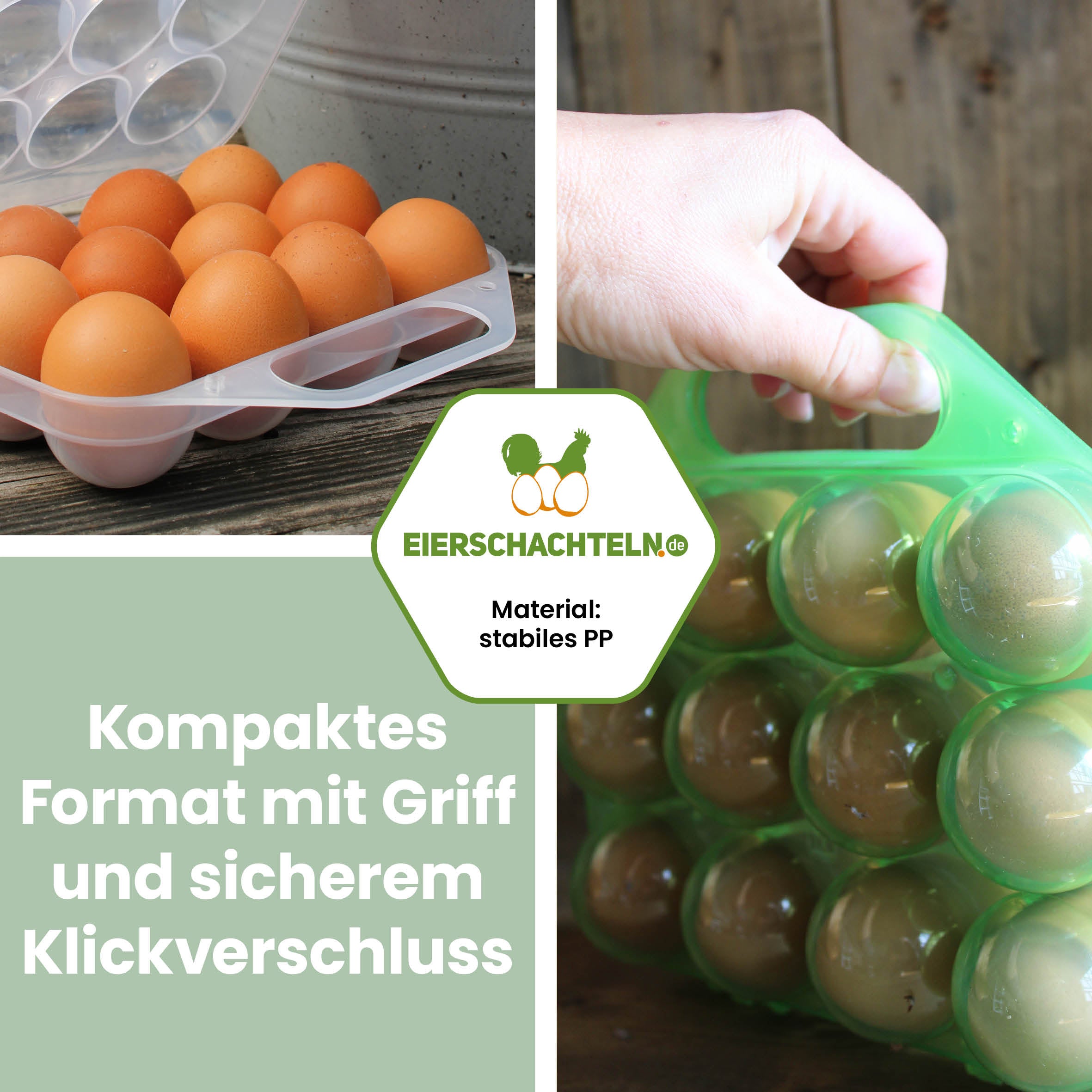12er Mehrweg Kunststoff Eierbox - schönes Design &amp; praktisches Format in zwei Farben