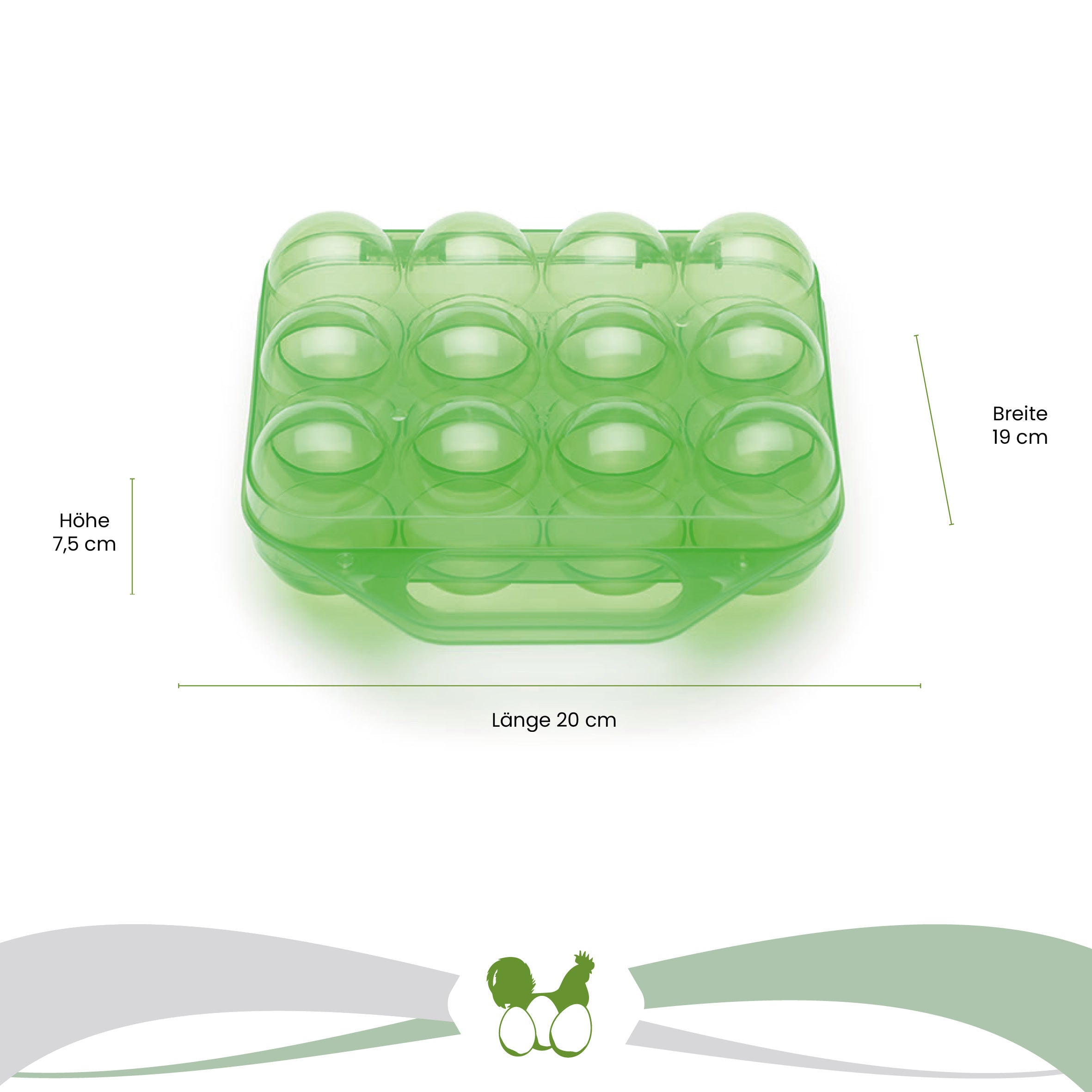 12er Mehrweg Kunststoff Eierbox Maße: "Breite 19 cm x Länge 20 cm x Höhe 7,5 cm" 