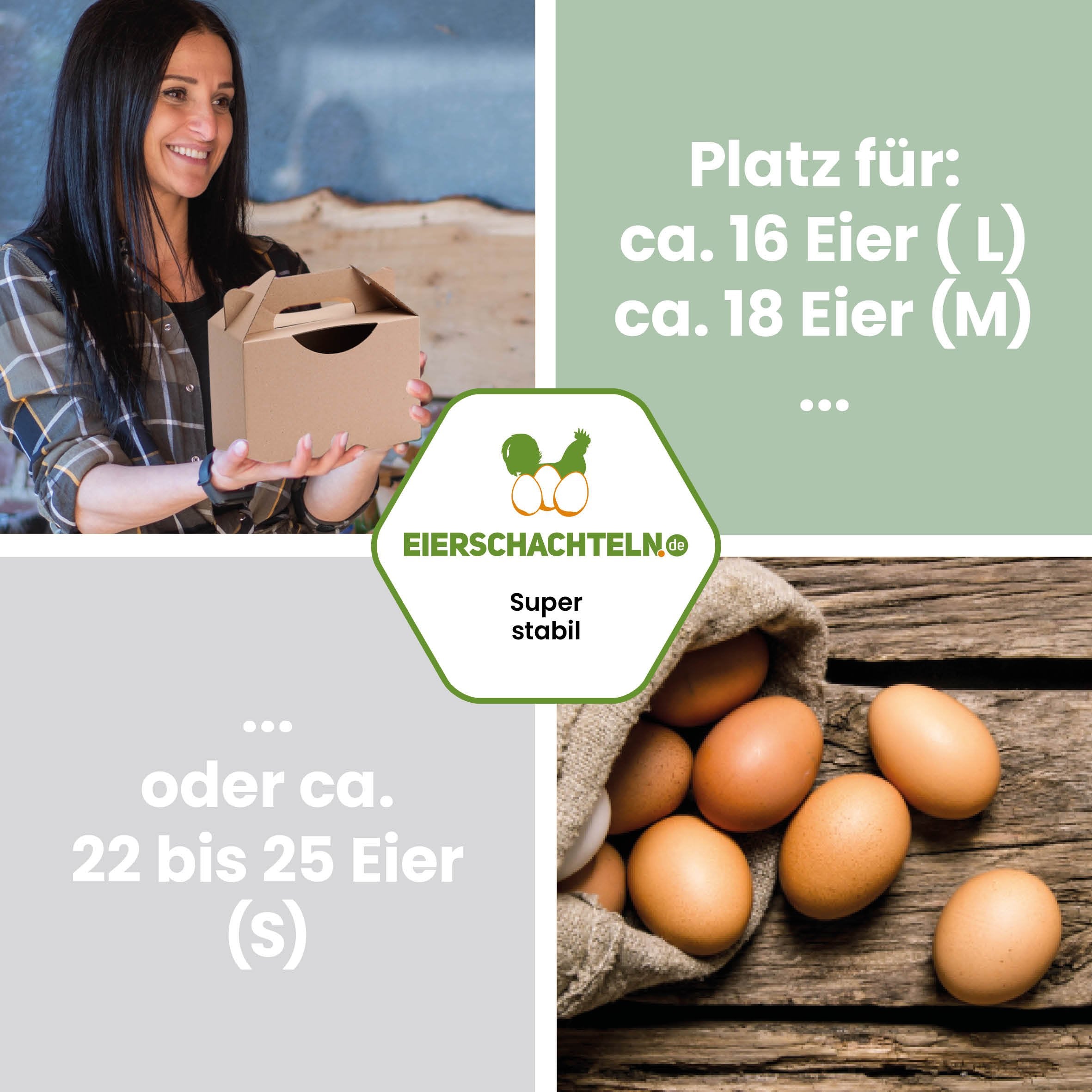1 kg Eierbox neutral "Platz für: ca. 16 Eier (L), ca. 18 Eier (M) oder ca. 22 bis 25 Eier (S)"  