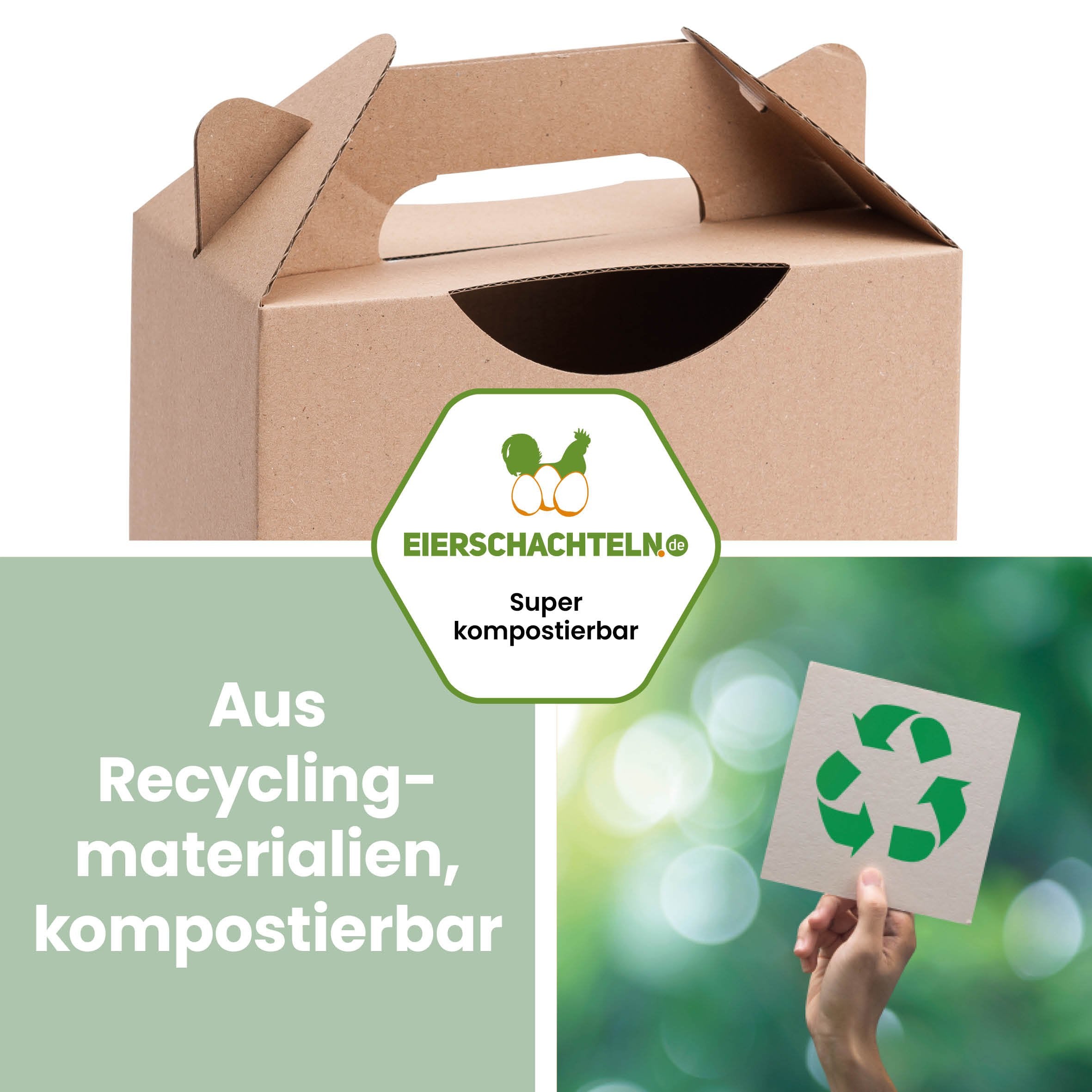 1 kg Eierbox neutral "Aus Recyclingmaterialien, kompostierbar" 
