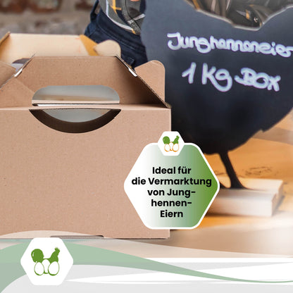 1 kg Box ohne Etikett "Ideal für die Vermarktung von Junghennen-Eiern"