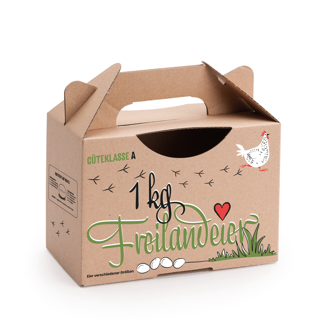 1 Stück 1 kg Box mit Aufdruck „1 kg Freilandeier“